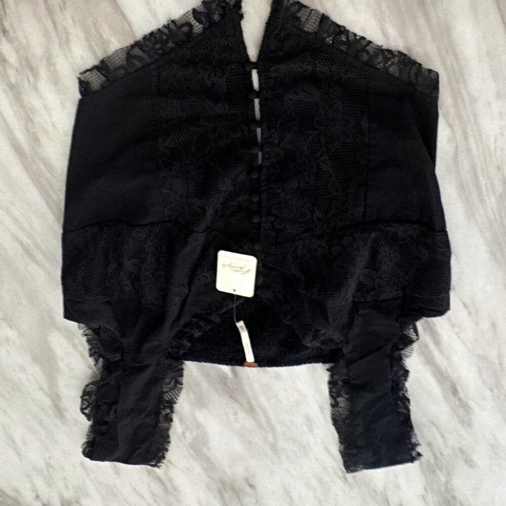 Free People Black Floral Lace Button-Front Camisole Top Women’s XL 0103